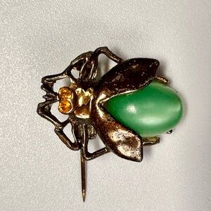 Vintage Insect Brooch with Green and Gold Accents